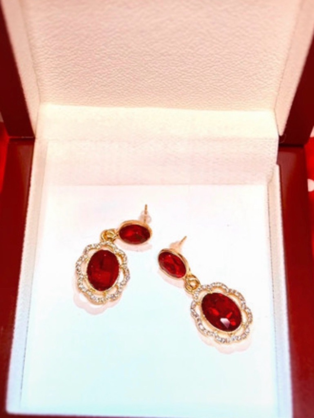 Gold-Tone Red Crystal Drop Earrings NWOT